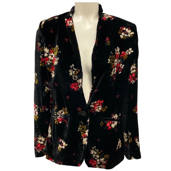 FORTE FORTE BLACK / RED MULTI AUTUNNO FLORAL VELVET BLAZER - Picture 1 of 6